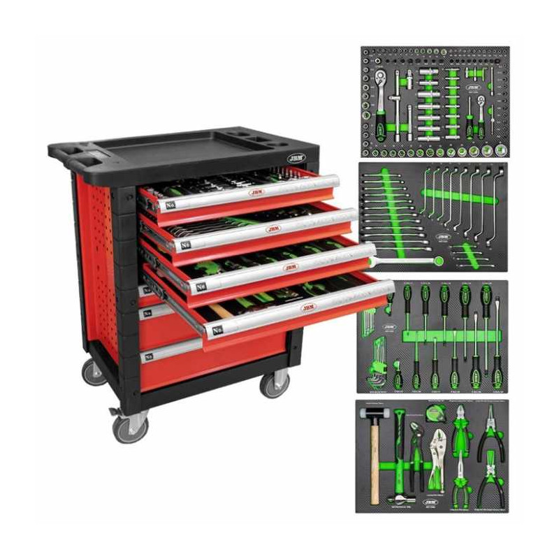 Carro JBM de 7 cajones rojo - 172 herramientas