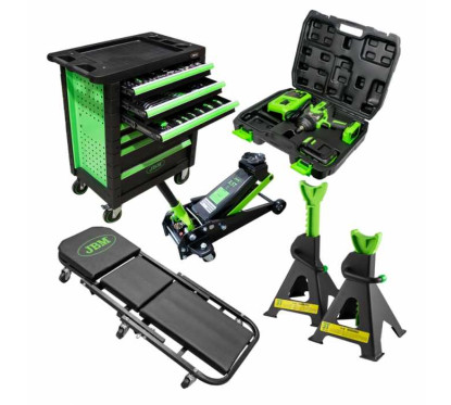 Trolley Pack + Elektro-Schlagschrauber + Wagenheber + Kerzen + Trolley