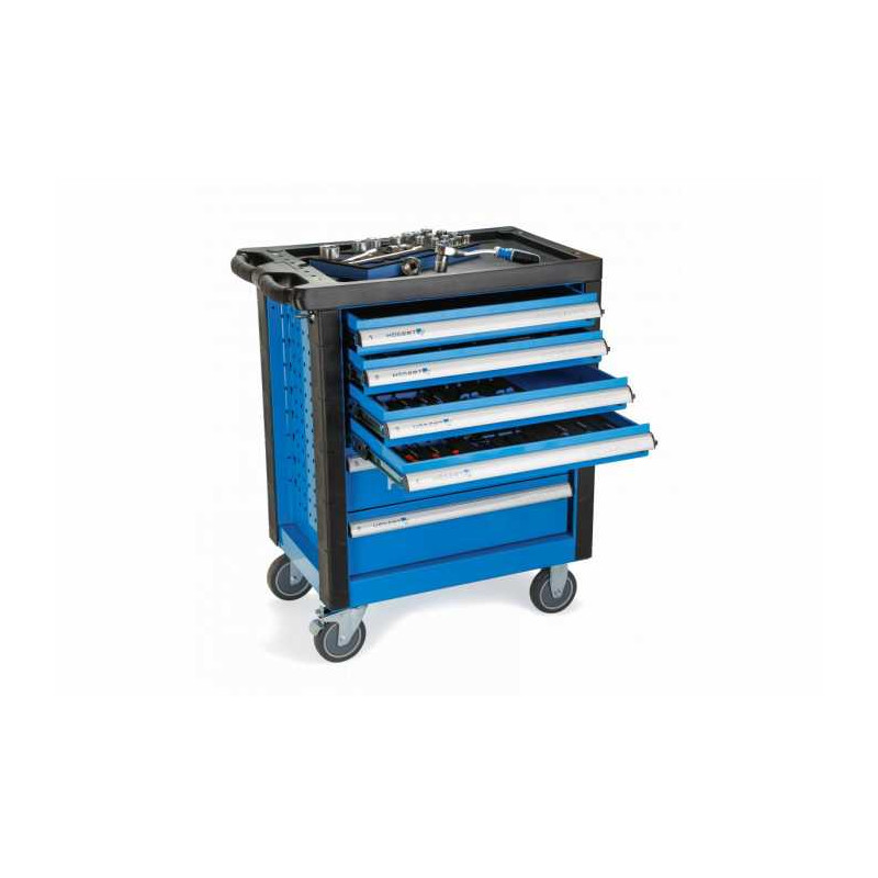 Carrinho de oficina equipado com 6 gavetas e 171 ferramentas, para armazenamento otimizado. Qualidade superior.