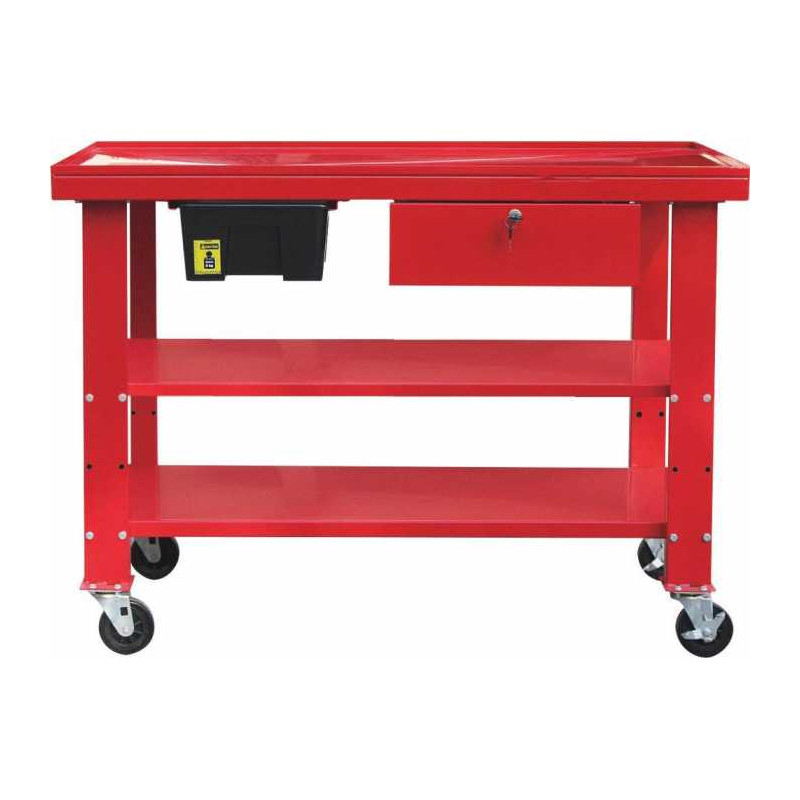 Banco da lavoro mobile in metallo 1200x640mm con raccoglitore di liquidi
