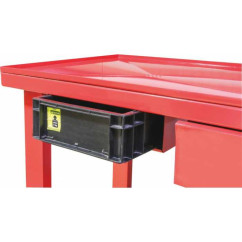 Banco de trabajo metálico móvil de 1200x640 mm con recogedor de líquidos