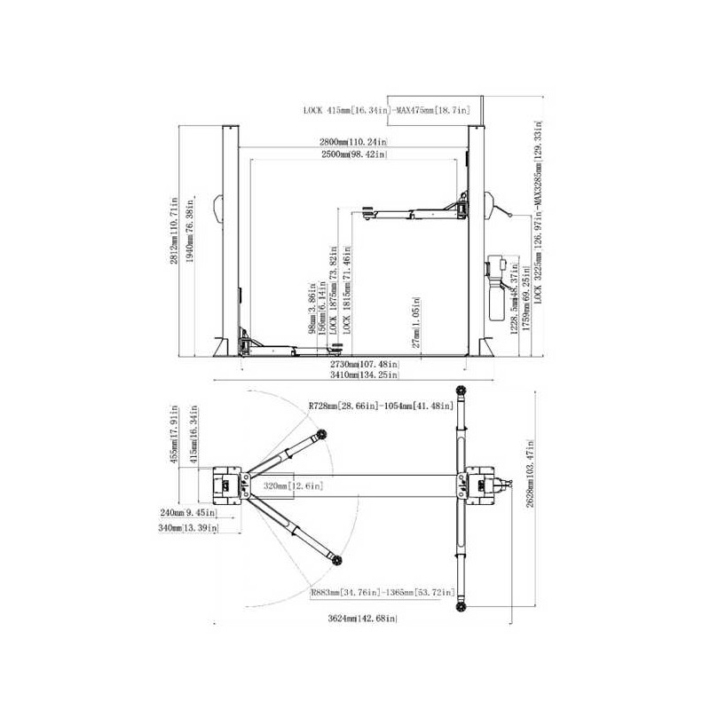 Sollevatore a 2 colonne 3,5 t - Sblocco manuale Sollevatore a 2 colonne 3,5 t - Sblocco manuale