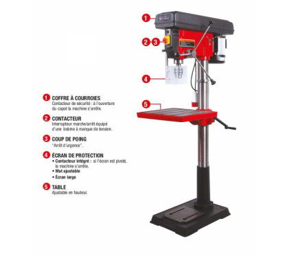 Furadeira de prensa 400V trifásica 1500 W Ht 1710mm, Diam 32mm